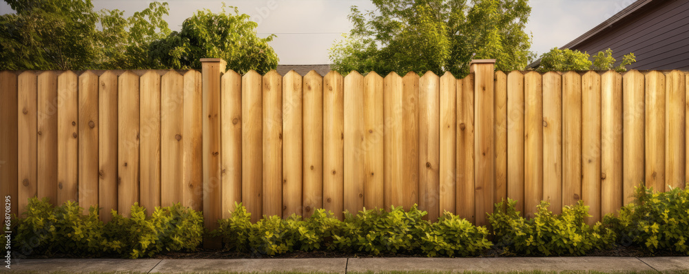 Fototapeta premium Backyard privacy fence. Fence bulid from wood. Private property.