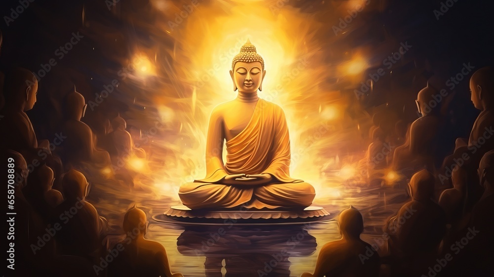 watercolor painting of Buddha in bright light watercolor painting of Buddha in bright light