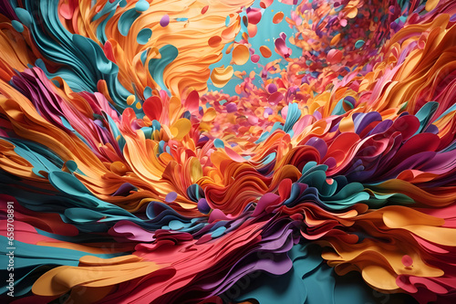 Dynamic abstract 3D background with a burst of colorful splashes. Generated by AI.