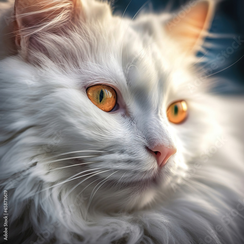 Inquisitive White Cat with Orange Eyes,close up of a cat,portrait of a cat,white persian cat