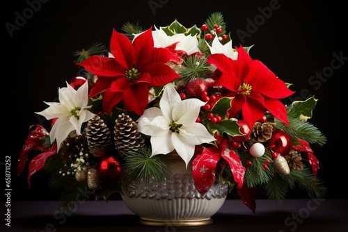 red and white Christmas beautiful flowers plants holiday plant. Generative AI