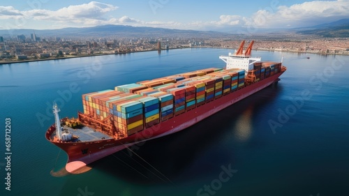 Above View of Container Cargo Ship on the Sea