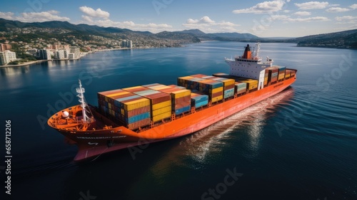 Above View of Container Cargo Ship on the Sea photo