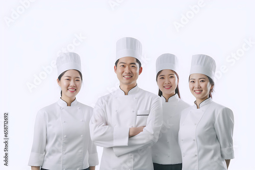 Cooking, culinary and profession concept - international team of smiling chefs with crossed arms. Generative AI.