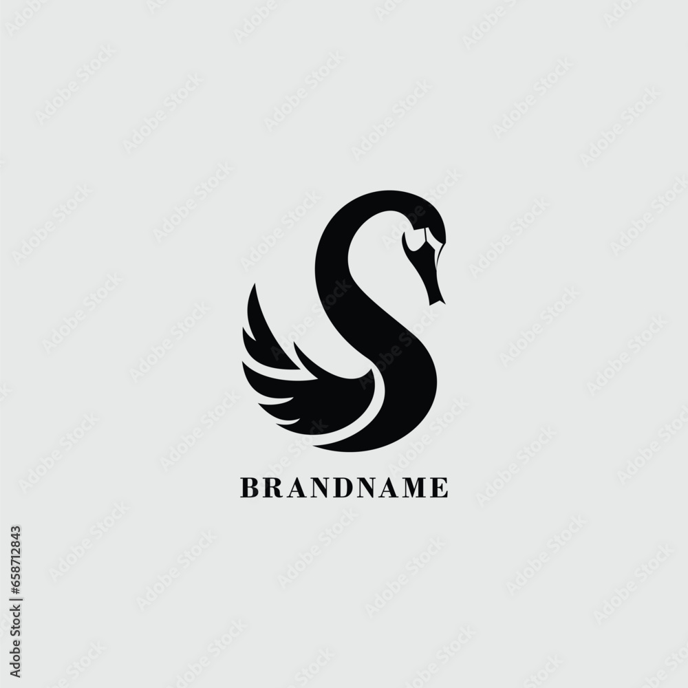 elegant swan logo icon in black silhouette minimalist concept design vector business branding elegant swan logo icon in black silhouette minimalist concept design vector business branding