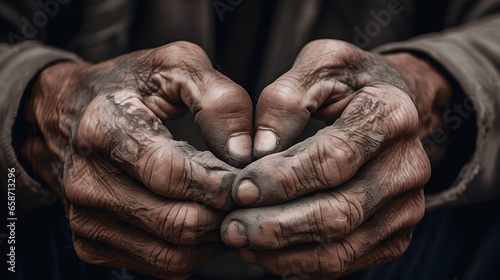 Aged Hands of Resilience, Elderly Person's Labor-Weathered Palms