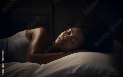 Beautiful woman sleeps and sweet dream on bed in her bedroom feeling so relax and comfortable. 