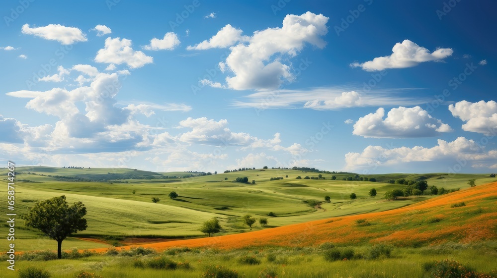 Scenic Panorama of Lush Green Fields
