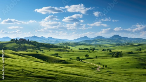 Scenic Panorama of Lush Green Fields © Alexander Beker