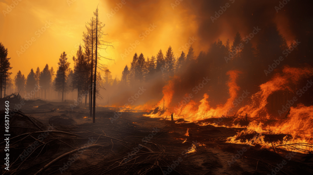 Raging Blaze, Forest Devastation in the Fire's Path Raging Blaze, Forest Devastation in the Fire's Path
