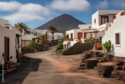 The mountain village Maguez at the foot of the volcano La Corona in Lanzarote. Generative AI © Ginevra