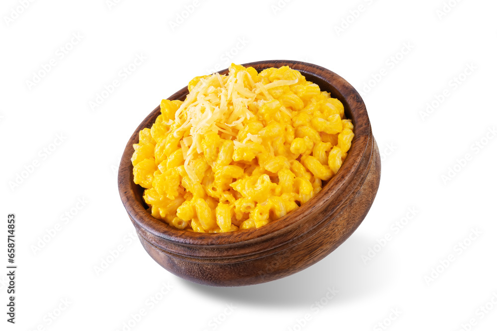 Creamy pumpkin mac and cheese in a bowl on a white isolated background Creamy pumpkin mac and cheese in a bowl on a white isolated background
