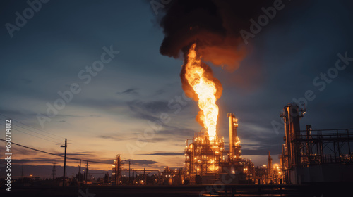 Blazing Danger, Flames Extend from Oil Refinery Pipes