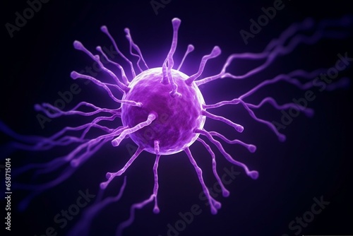 Light purple vhh domains against a dark background. Healthcare application of single-domain immunoglobulin technology. Generative AI photo