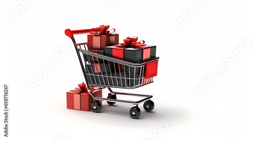 Holiday Sale Concept Black Shopping Cart with Red and Black Gift Box © wee