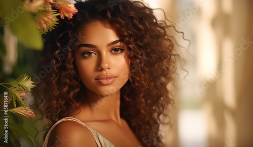 A stunning woman with gorgeous curly hair photo