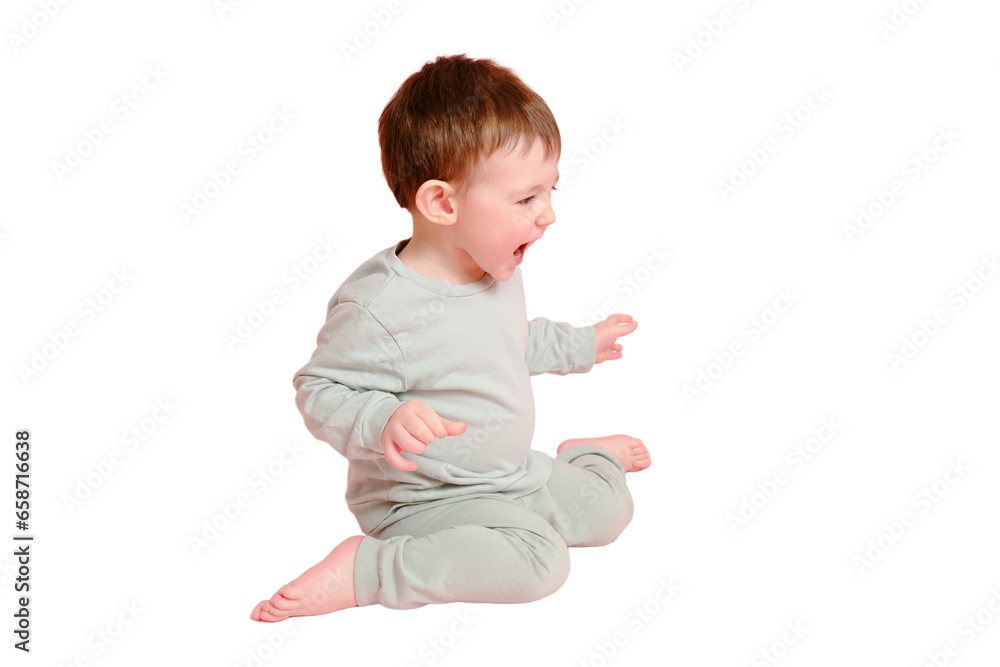 Happy toddler baby on studio, copy space, isolated on white background. Emotional child boy with a smile on his face, full height, isolated on white background. Kid age one year eight months Happy toddler baby on studio, copy space, isolated on white background. Emotional child boy with a smile on his face, full height, isolated on white background. Kid age one year eight months