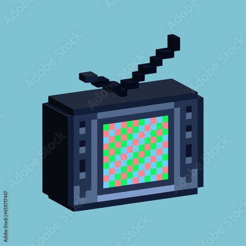 Isometric Pixel art 3d of black tv for items asset. simple 3d of television technology on pixelated style.8bits perfect for game asset or design asset element for your game design asset.