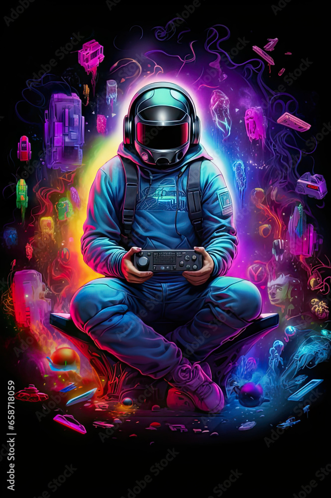 Neon Gaming Streamer Astronaut
