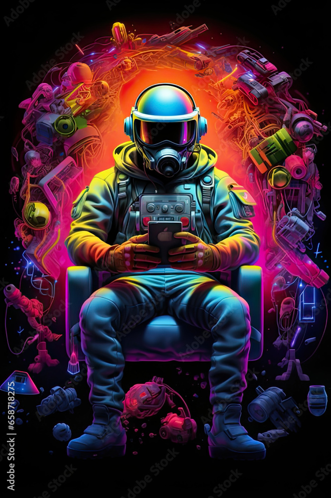 Neon Gaming Streamer Astronaut