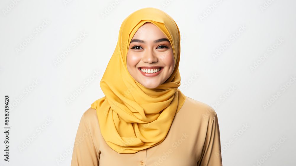 Beautiful asian muslim woman with hands showing and presenting something in the direction of empty space for presenting something and presenting product. Beautiful asian muslim woman with hands showing and presenting something in the direction of empty space for presenting something and presenting product.
