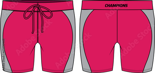 Compression tight Shorts jersey design flat sketch Illustration, Athletic running shorts concept with front and back view for Gym, Workout, tracking active wear Modesty shorts design.