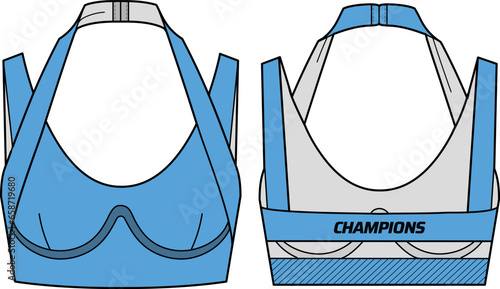 Women Sculpted Sports bra top design flat sketch fashion Illustration suitable for girls and Ladies, strap active sport bra crop top for Swim, yoga, gym, running and sports activity