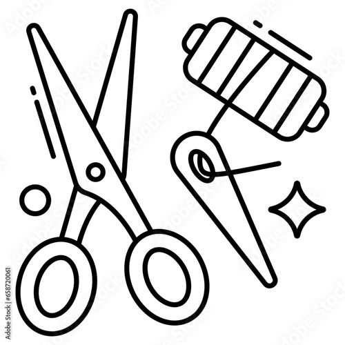 Conceptual flat design icon of sewing accessories 