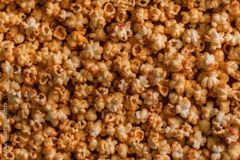 Top view of group of golden popcorns. Generative Ai Top view of group of golden popcorns. Generative Ai