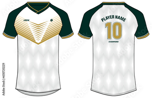 Sports t-shirt jersey design flat sketch illustration, Abstract chevron v neck Football jersey concept with front and back view for Soccer, Cricket, Volleyball, Rugby, tennis, badminton uniform kit