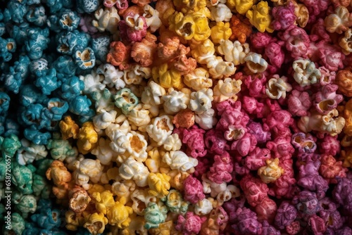 Top view of group of colorful popcorns. Generative Ai