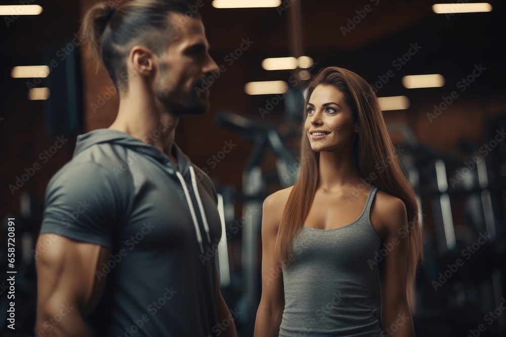 A man and a woman sharing an intense gaze in a gym
