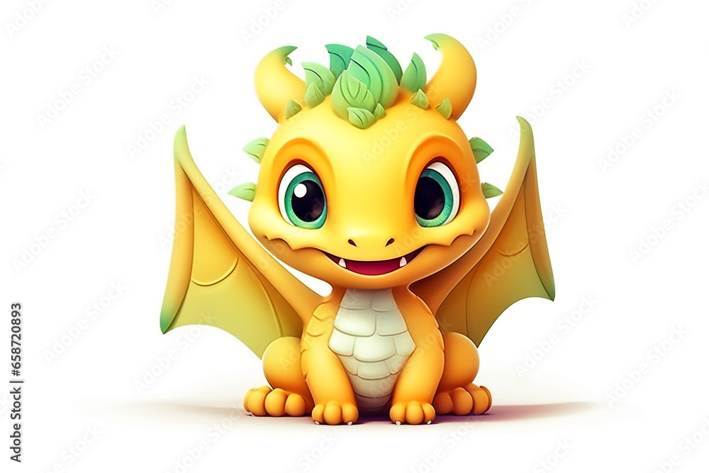 Fototapeta premium cute cartoon dragon monster white background