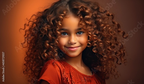 A joyful little girl with beautiful curly hair smiling at the camera