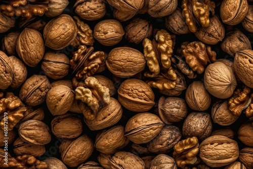 Top view of group of walnuts. Generative Ai