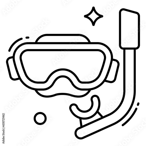Oxygen pipe with goggles, icon of snorkeling mask