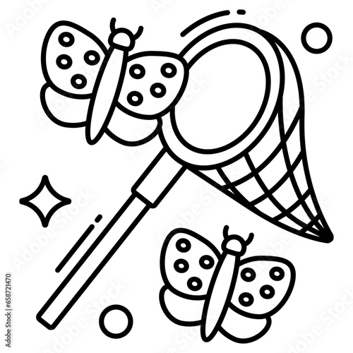 Conceptual flat design icon of catching butterfly 