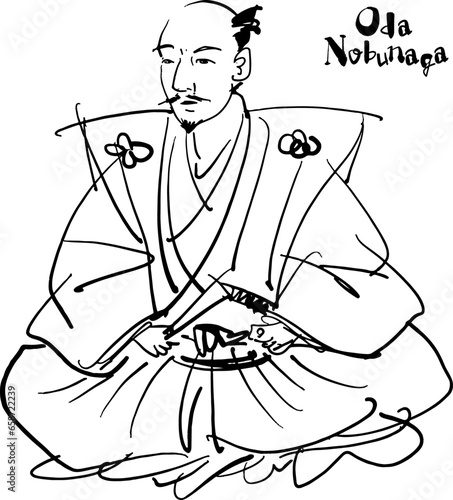 織田信長の手描きイラスト（筆書き水彩墨絵風）