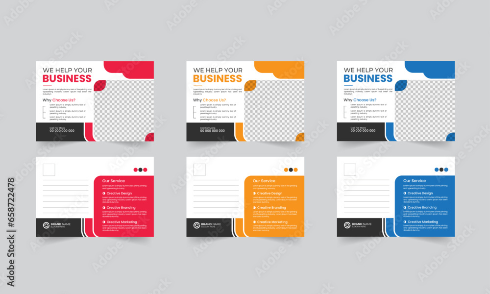 Fototapeta premium Corporate postcard design template. modern postal card design. businss mailing-card design bundle