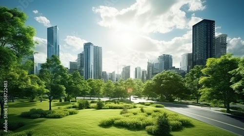 Public park and high buildings cityscape  Green environment city  World Environment Day concept.