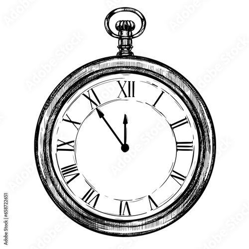 Pocket watch vintage vector sketch illustration