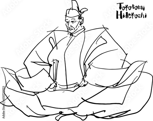 豊臣秀吉の手描きイラスト（筆書き水彩墨絵風）