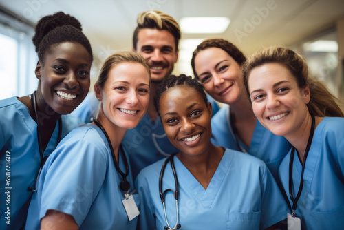 Freudiges Krankenhauspersonal lächelt einladend für Gesundheitswesen, Medizin und Pflege