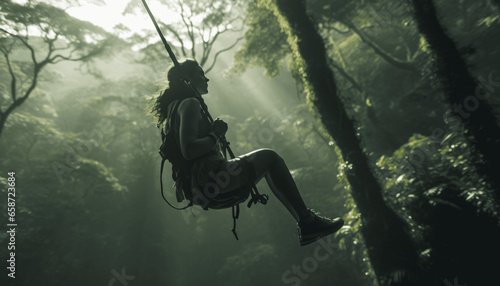 Girl swinging in the jungle 