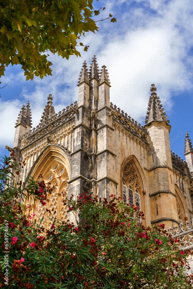 detail view of the convent cathedral in batalha portugal