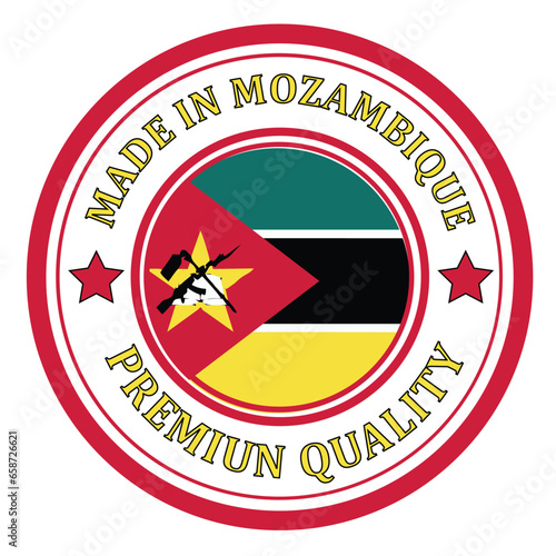The sign is made in Mozambique. Framed with the flag of the country
