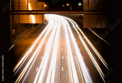 Long exposure of car headlights on highway