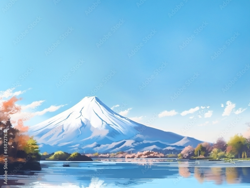 beautiful mountain with lake and blue sky. with copy space for text,