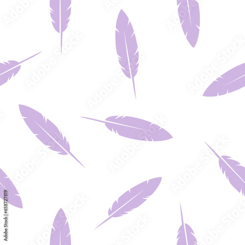 Bird Feathers- seamless pattern, lilac and white background, design element © LeonART