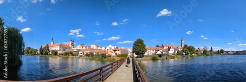 Telc town in the southern Czech Republic.Known for its Italian Renaissance architecture chateau, formerly a Gothic castle,old town square and columns view-UNESCO photo